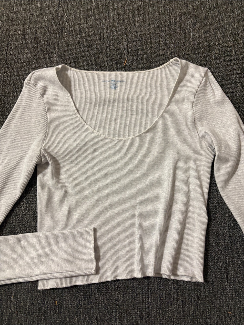 Brandy Melville Light Gray Ribbed Scoop Long Sleeve Top